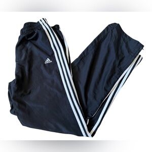 adidas Black Track Pants with White Three-Stripes- Lightweight Zip Ankle- Mens S